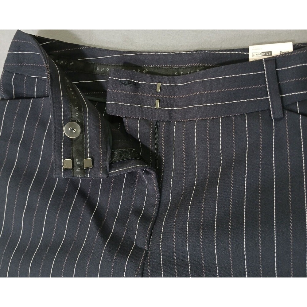 Apostrophe Womens‎ Vanessa Navy Pinstripe Wide Straight Leg Dress Pants Size 6 - Picture 7 of 14